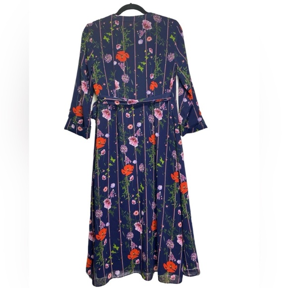 Ted Baker Blue Hedgerow Floral Stripe Wrap Dress - Picture 3 of 7